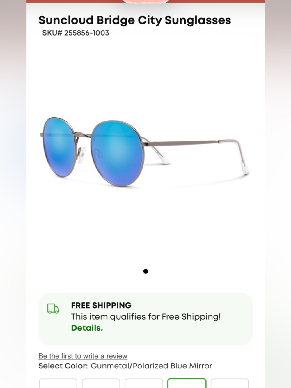 NWT Suncloud “Bridge City” Sunglasses, Gunmetal/Polarized Blue Mirror, Unisex